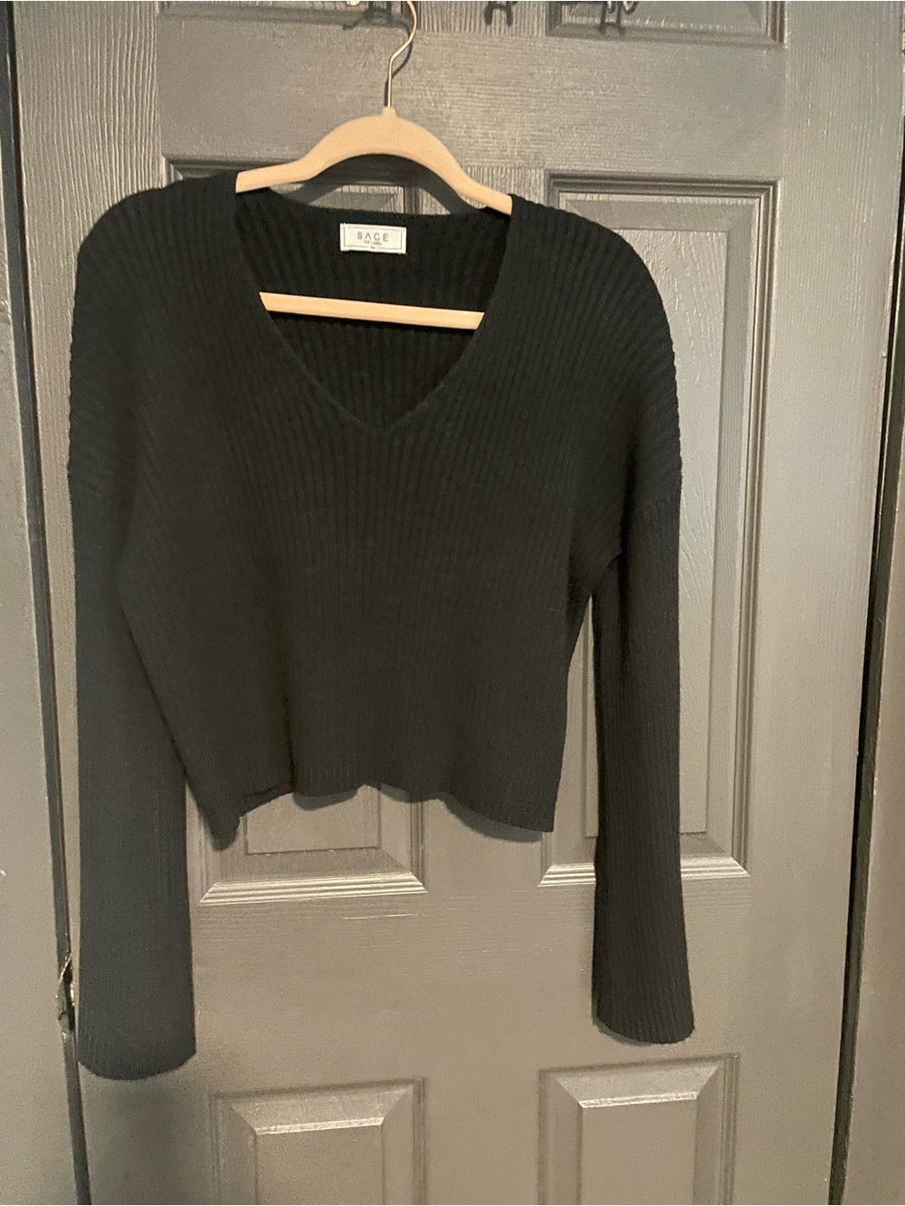 Sage Black Ribbed V-Neck Sweater